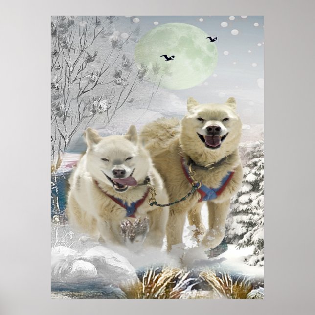 Siberian Husky Winter Scene Print (Front)