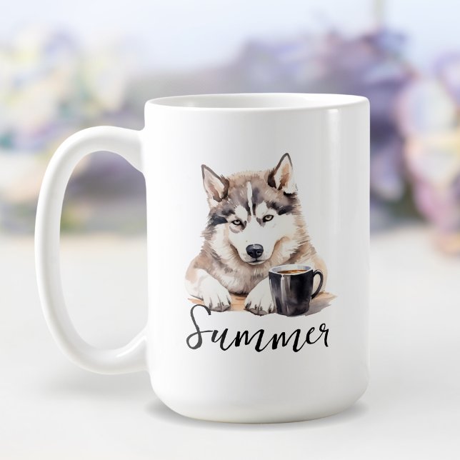 Siberian Husky with coffee mug, dog with attitude Mug (Creator Uploaded)