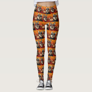 Siberian Husky with Heart Roses Valentine's Day Leggings