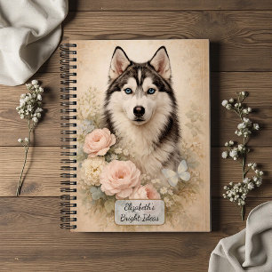 Siberian Husky with Roses Notebook