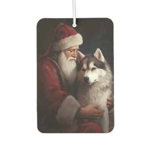 Siberian Husky With Santa Claus Festive Christmas Air Freshener