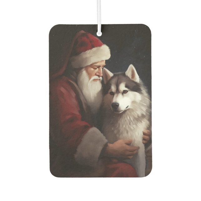 Siberian Husky With Santa Claus Festive Christmas Air Freshener (Front)