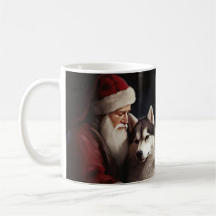 Siberian Husky With Santa Claus Festive Christmas Coffee Mug