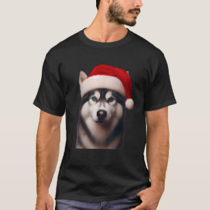 Siberian Husky With Santa Hat Christmas Xmas Dog O T-Shirt