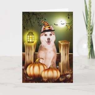 Siberian Husky with Witch Hat Halloween  Card
