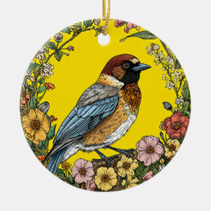 Siberian jay bird ceramic ornament