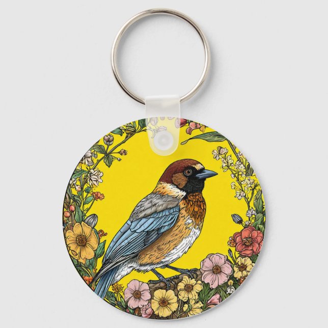 Siberian jay bird keychain (Front)