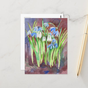 Siberian squill blue spring flower painting postcard