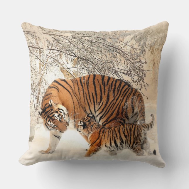Siberian Tiger and Cub Pillow (Front)