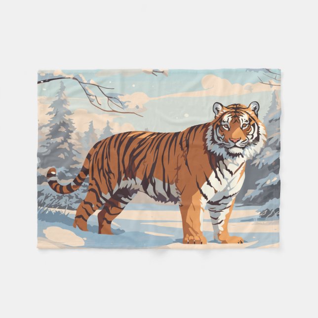 Siberian Tiger in Woods Fleece Blanket (Front (Horizontal))