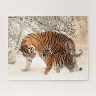 Siberian Tiger Mother and Kitten Jigsaw Puzzle