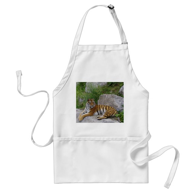 Siberian tiger on a rock standard apron (Front)