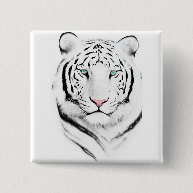 Siberian White Tiger 2 Inch Square Button (Front)