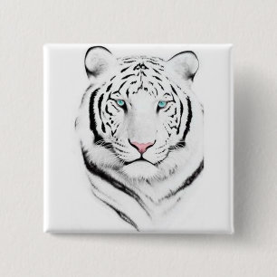 Siberian White Tiger 2 Inch Square Button