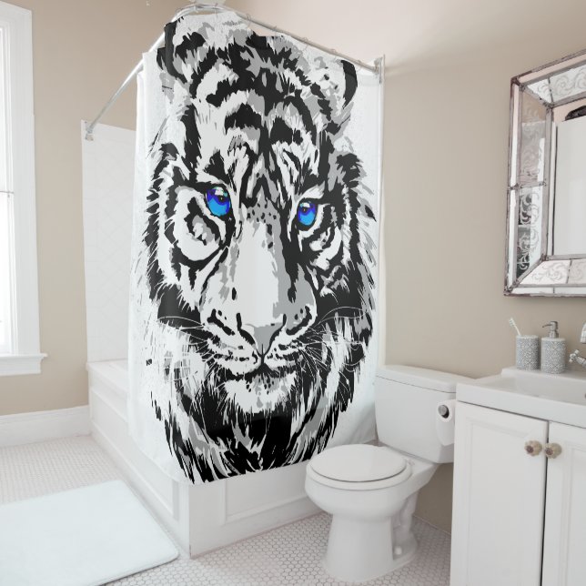Siberian White Tiger Head - Tiger Blue Eyes (In Situ)