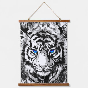 Siberian White Tiger Head - Tiger Blue Eyes Hanging Tapestry
