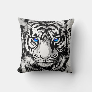 Siberian White Tiger Head - Tiger Blue Eyes Throw  Pillow