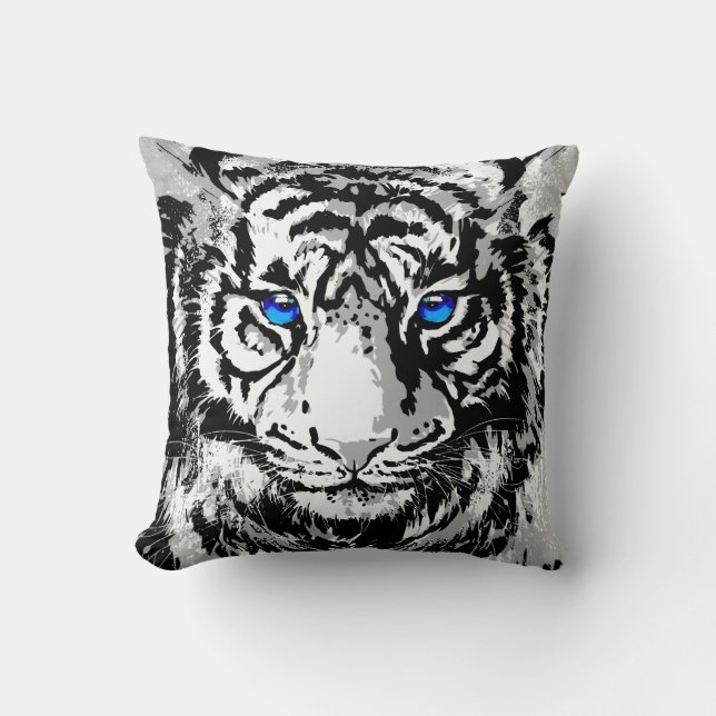 Siberian White Tiger Head - Tiger Blue Eyes Throw  Pillow (Front)