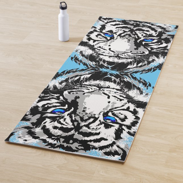 Siberian White Tiger Head - Tiger Blue Eyes Yoga Mat (In Situ)