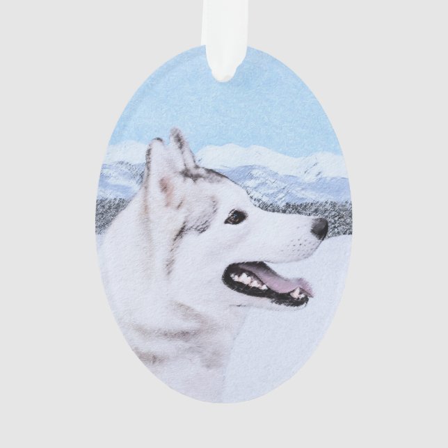 Sibérie Husky (argent et blanc) Peinture Chien Art (dos)