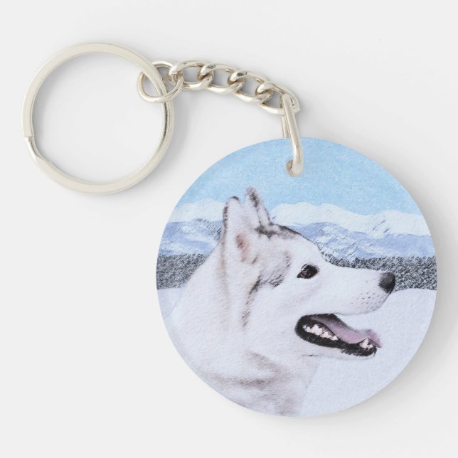 Sibérie Husky (argent et blanc) Peinture Chien Art (Devant)