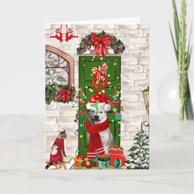 Sibérie Husky Chien Noël Carte de voeux pliée (Devant)