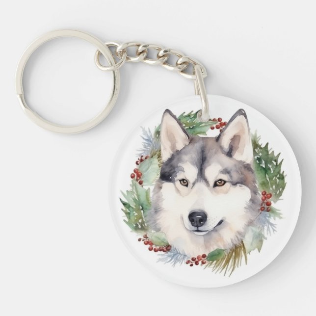 Sibérie Husky Christmas Wreath Festive Pup (Devant)