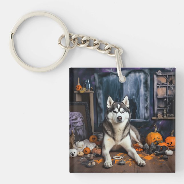 Sibérie Husky Citrouille Halloween effrayant (Devant)