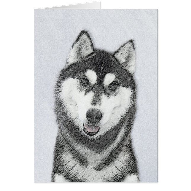 Sibérie Husky (noir et blanc) Peinture Chien Art (Devant)