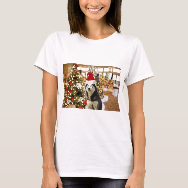 Sibérien Husky Christmas Tree Tshirt Tee - shirt (Devant)
