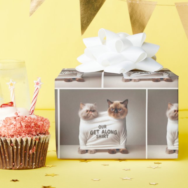 Sibling Cats Wearing Get Along Shirt Wrapping Paper (Birthday Party)