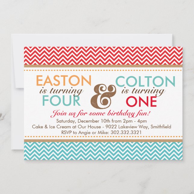 Sibling Chevron (Boys) Invitation de fête d'annive (Devant)