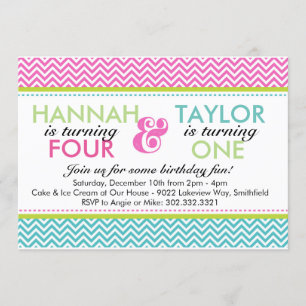 Sibling Chevron (Girls) Birthday Party Invitation