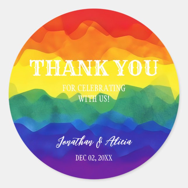 Sibling Colourful Rainbow Joint Birthday Thank You Classic Round Sticker (Front)