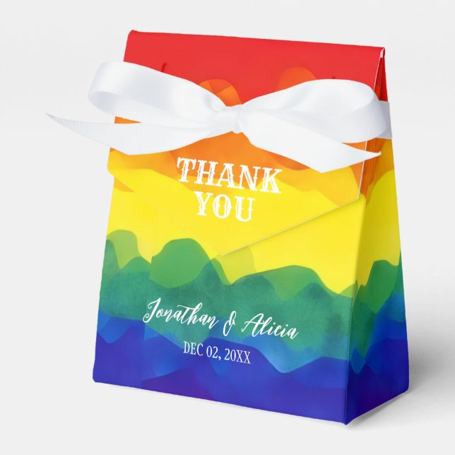 Sibling Colourful Rainbow Joint Birthday Thank You Favor Box (Front Side)