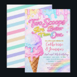 Sibling Double the Scoops Joint Birthday  Invitation<br><div class="desc">This Two Scoops Are Better Than One invitation features glitter-style pastel ice cream scoops,  rainbow drips,  and a sparkling cone — the perfect choice for siblings,  twins,  or shared celebrations.</div>