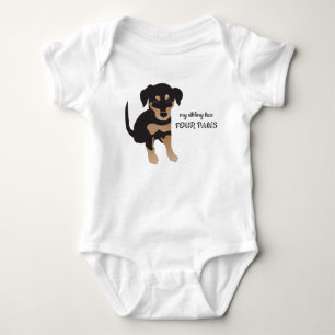 Sibling Has Four Paws Dog Illustration Baby Bodysuit