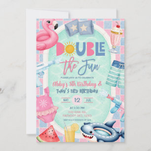 Sibling Joint Boy Pool party double the fun birthd Invitation