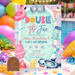 Sibling Joint Boy Pool party double the fun Invitation