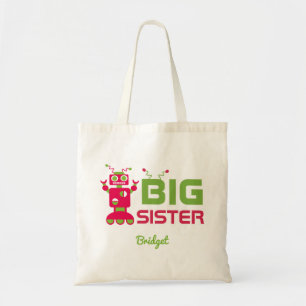 Sibling Robot Big Sister Pink Kids Personalized Tote Bag