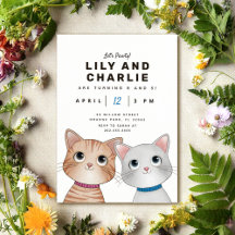 Siblings duo birthday party with two kittens  invi