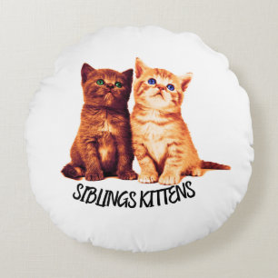Siblings kittens, two cute cats  Round Pillow