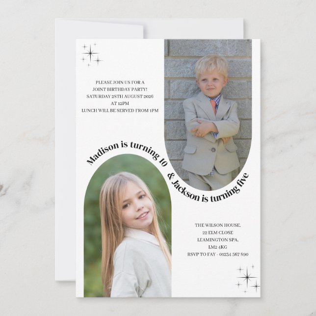 siblings simple birthday party invitation (Front)