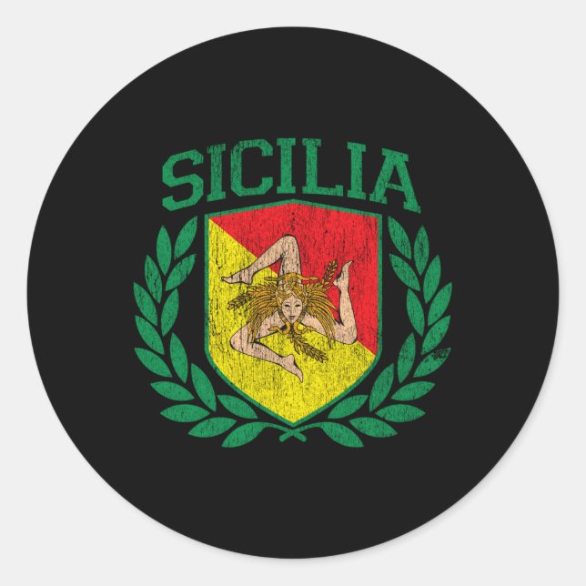 Sicilia Flag And Shield With Trinacria Sicily Classic Round Sticker (Front)