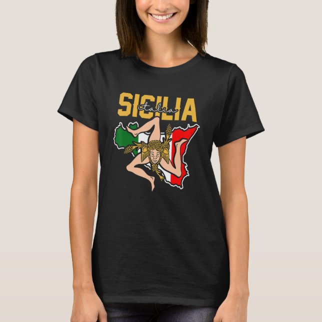 Sicilia Flag Sicily Palermo Italy 32 T-Shirt (Front)