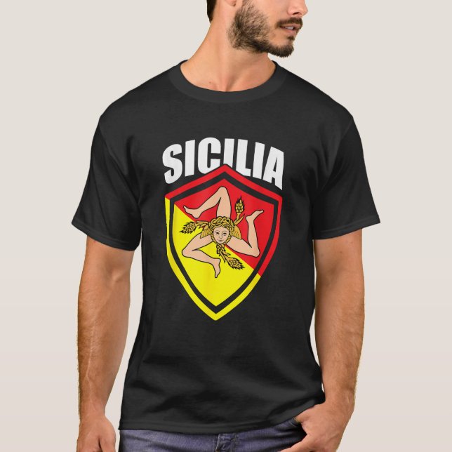 Sicilia Flag Sicily Palermo Italy T Shirt (Front)