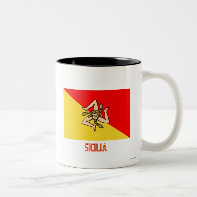 Sicilia flag with name Two-Tone coffee mug (Right)