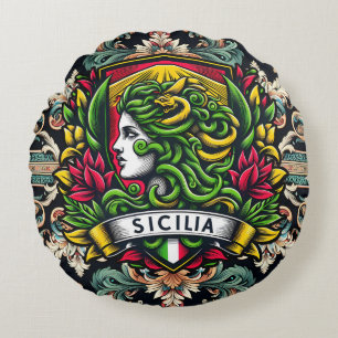 Sicilia Sicilian Design Round Pillow