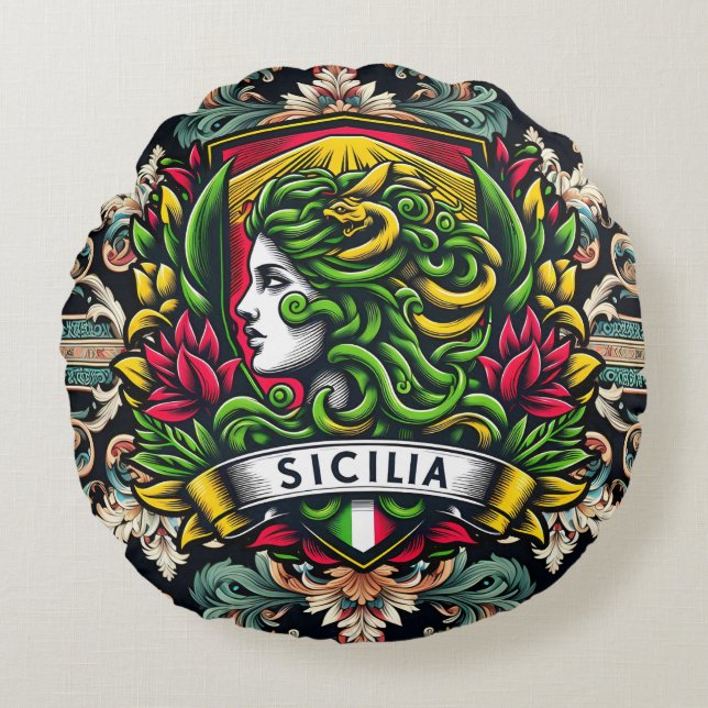 Sicilia Sicilian Design  Round Pillow (Front)