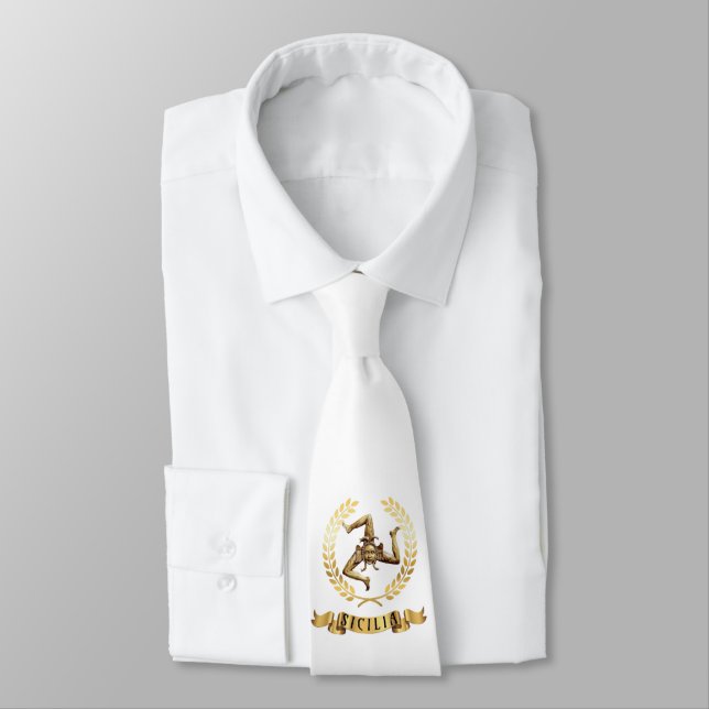 Sicilia Trinacria and Laurel Wreath Neck Tie (Tied)